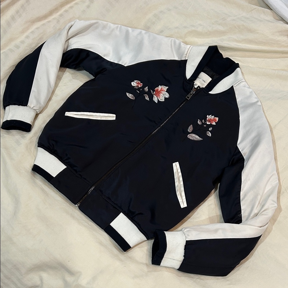 Silence + Noise Black and White Floral Bomber Jacket
